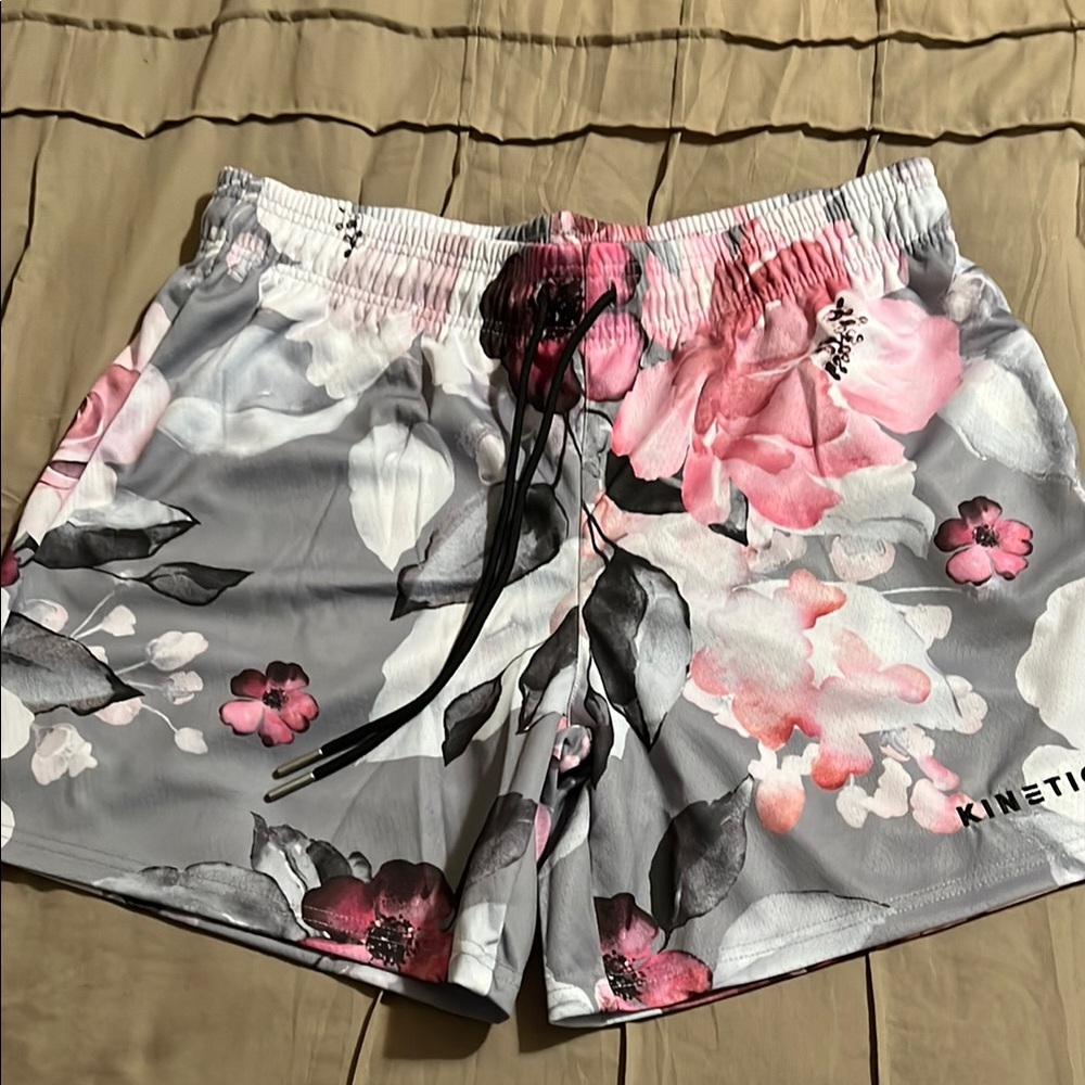 Kinetix Men's Floral Athletic Shorts - Pink & Gray